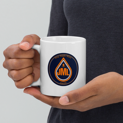 JML logo white glossy mug